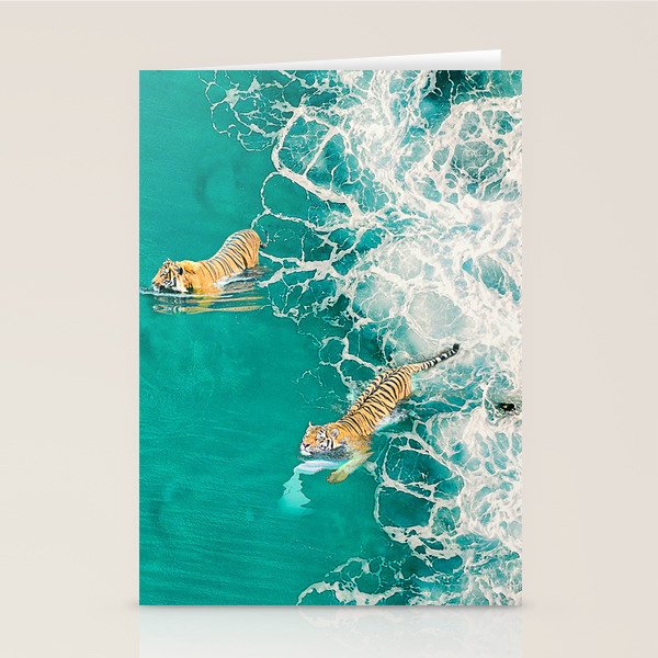 Big Cat Tiger Surfing At Beach Stationery Card Gallery Image 2