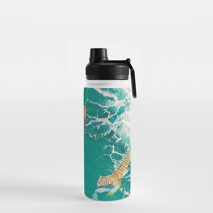 Big Cat Tiger Surfing At Beach Water Bottle
