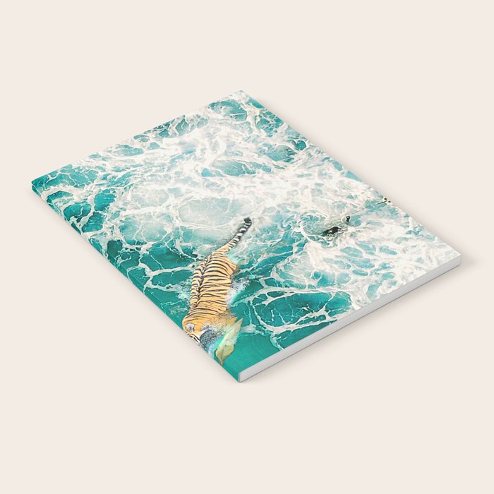 Big Cat Tiger Surfing At Beach Notebook Gallery Image 2