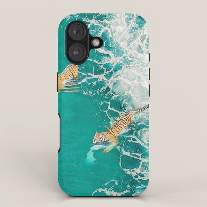 Big Cat Tiger Surfing At Beach iPhone Case Gallery Image 1