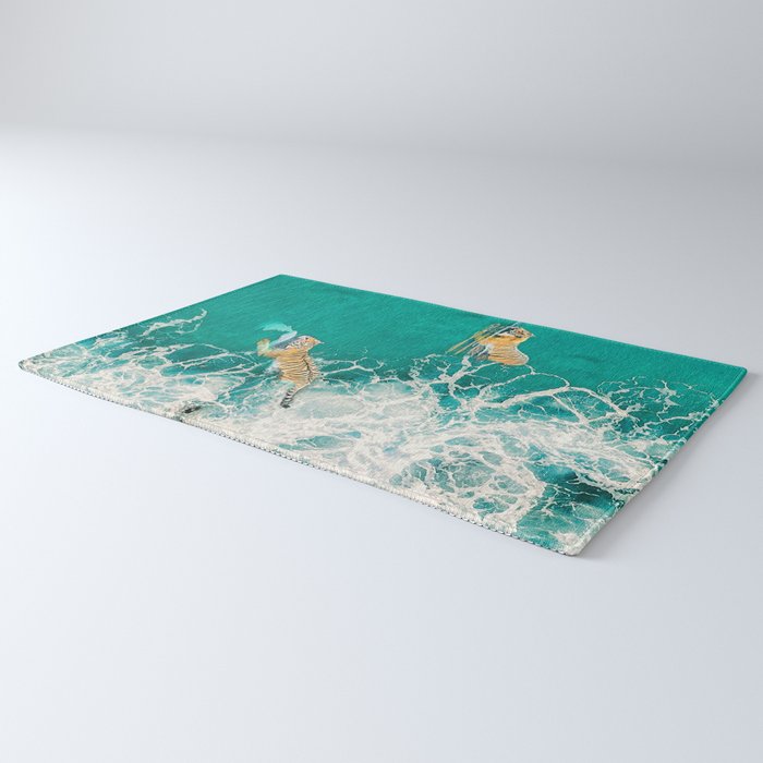 Big Cat Tiger Surfing At Beach Rug Gallery Image 3