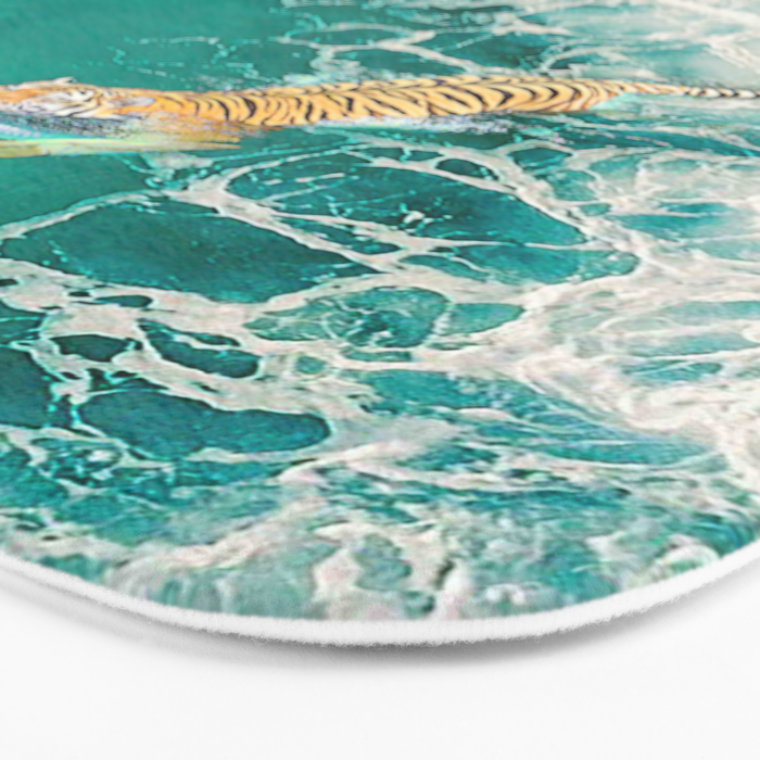 Big Cat Tiger Surfing At Beach Bath Mat Gallery Image 3