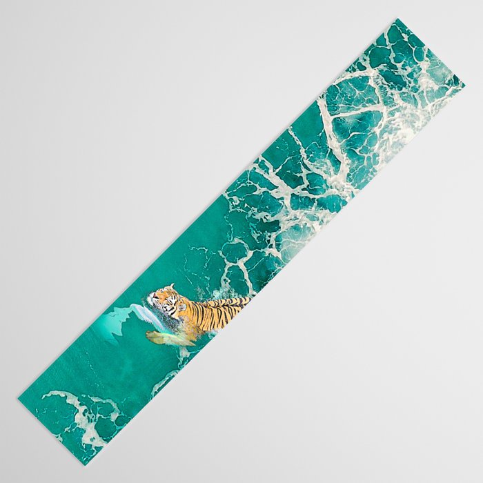 Big Cat Tiger Surfing At Beach Table Runner Gallery Image 3