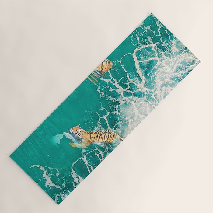 Big Cat Tiger Surfing At Beach Yoga Mat Gallery Image 1