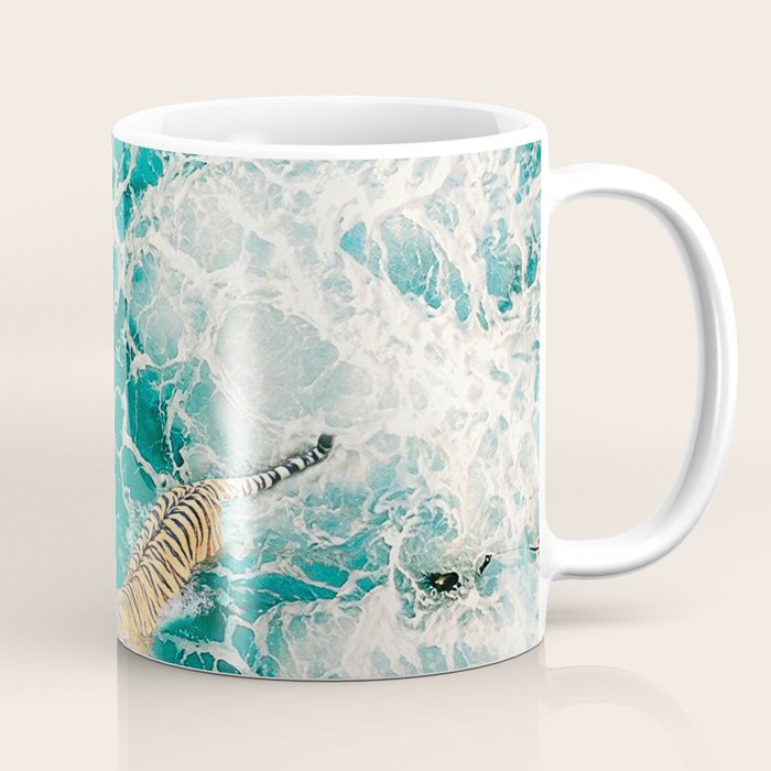 Big Cat Tiger Surfing At Beach Coffee Mug Gallery Image 1