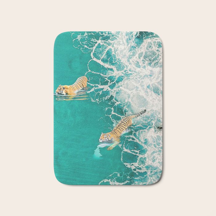 Big Cat Tiger Surfing At Beach Bath Mat Gallery Image 1