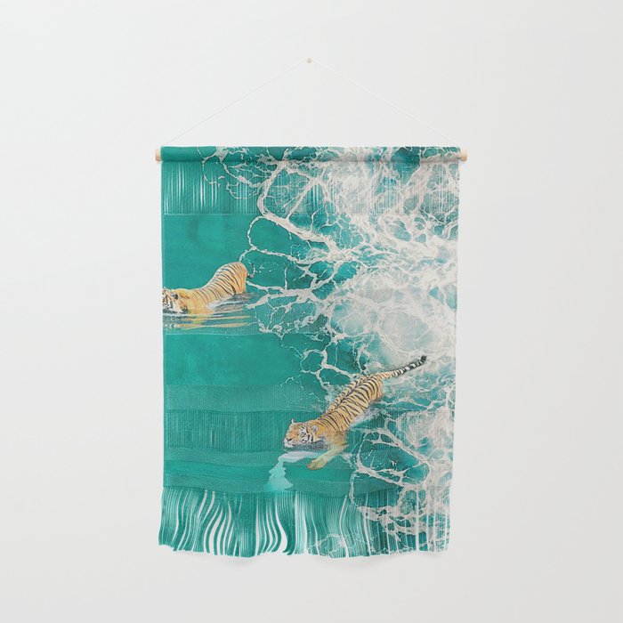 Big Cat Tiger Surfing At Beach Wall Hanging Gallery Image 1