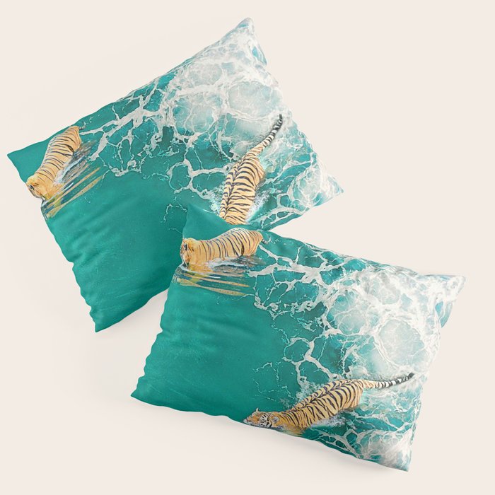 Big Cat Tiger Surfing At Beach Pillow Sham Gallery Image 3