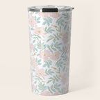Wild Mountain Roses - pink, mint, and gold Travel Mug Gallery Image 1
