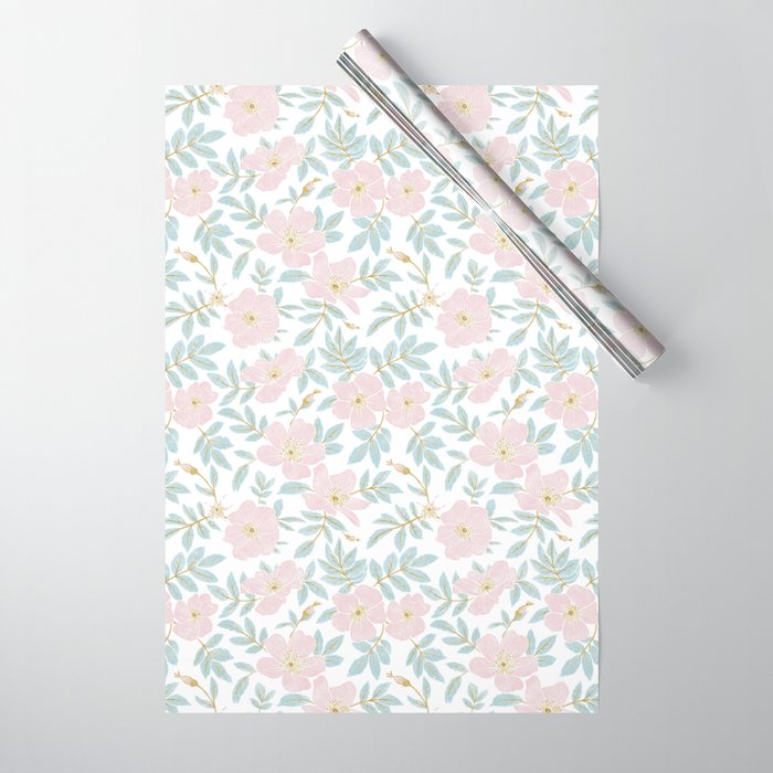 Wild Mountain Roses - pink, mint, and gold Wrapping Paper Gallery Image 1