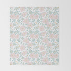 Wild Mountain Roses - pink, mint, and gold Throw Blanket Gallery Image 2