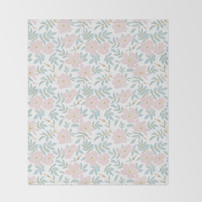 Wild Mountain Roses - pink, mint, and gold Throw Blanket Gallery Image 2