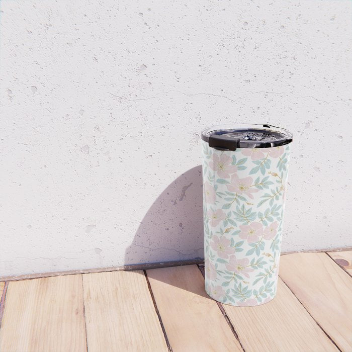 Wild Mountain Roses - pink, mint, and gold Travel Mug Gallery Image 4