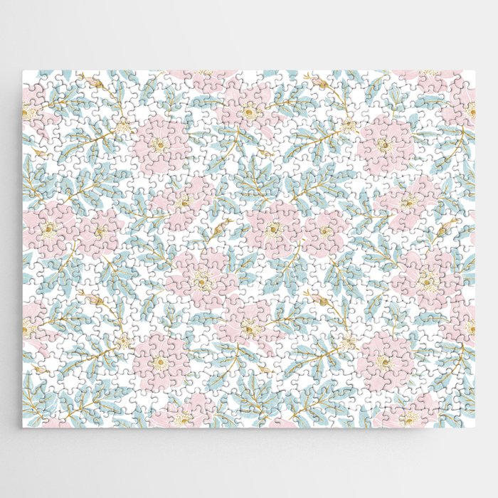 Wild Mountain Roses - pink, mint, and gold Jigsaw Puzzle Gallery Image 1