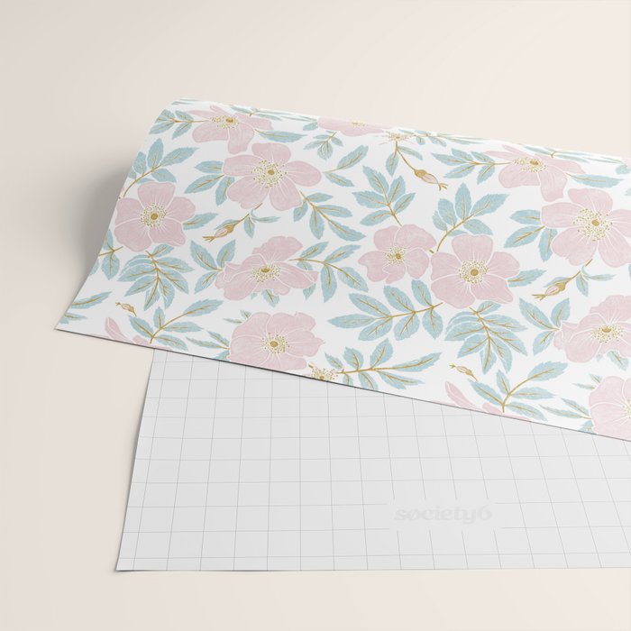 Wild Mountain Roses - pink, mint, and gold Wrapping Paper Gallery Image 2