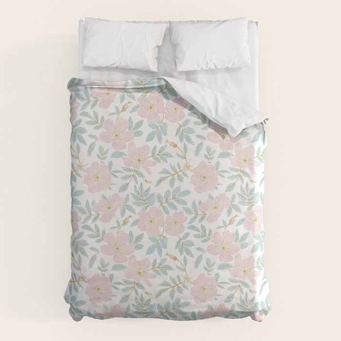 Wild Mountain Roses - pink, mint, and gold Duvet Cover Gallery Image 6