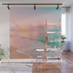Beautiful: Aqua, Turquoise, Pink, Sunset Relaxing, Peaceful, Coastal Seashore Wall Mural Gallery Image 1