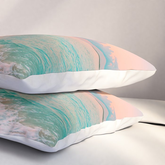 Beautiful: Aqua, Turquoise, Pink, Sunset Relaxing, Peaceful, Coastal Seashore Pillow Sham Gallery Image 3