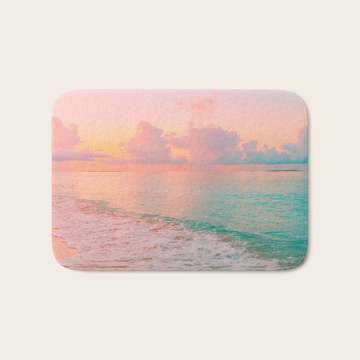 Beautiful: Aqua, Turquoise, Pink, Sunset Relaxing, Peaceful, Coastal Seashore Bath Mat Gallery Image 1