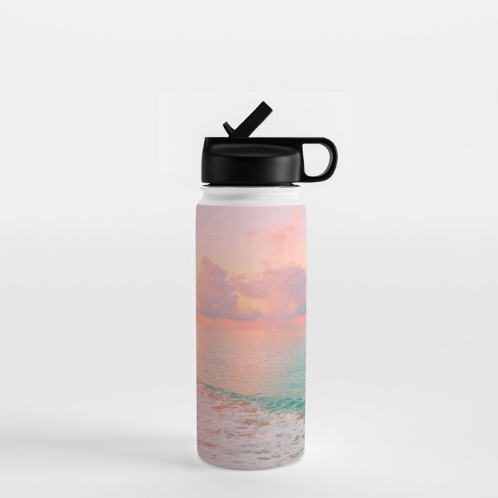 Beautiful: Aqua, Turquoise, Pink, Sunset Relaxing, Peaceful, Coastal Seashore Water Bottle Gallery Image 1