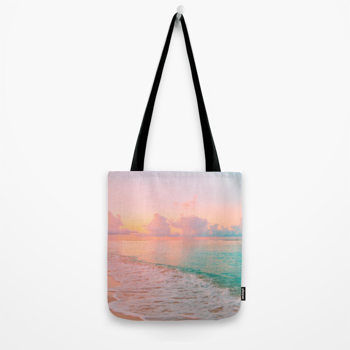 Beautiful: Aqua, Turquoise, Pink, Sunset Relaxing, Peaceful, Coastal Seashore Tote Bag Gallery Image 2