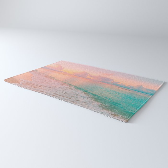 Beautiful: Aqua, Turquoise, Pink, Sunset Relaxing, Peaceful, Coastal Seashore Rug Gallery Image 3
