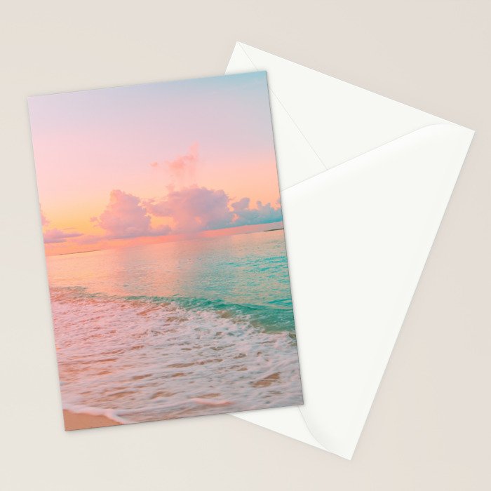 Beautiful: Aqua, Turquoise, Pink, Sunset Relaxing, Peaceful, Coastal Seashore Stationery Card Gallery Image 2
