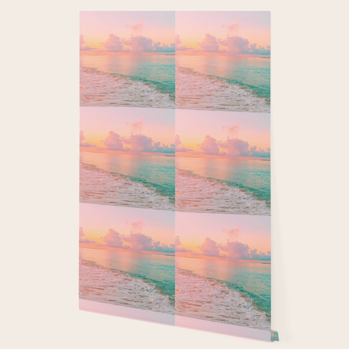 Beautiful: Aqua, Turquoise, Pink, Sunset Relaxing, Peaceful, Coastal Seashore Wallpaper Gallery Image 2