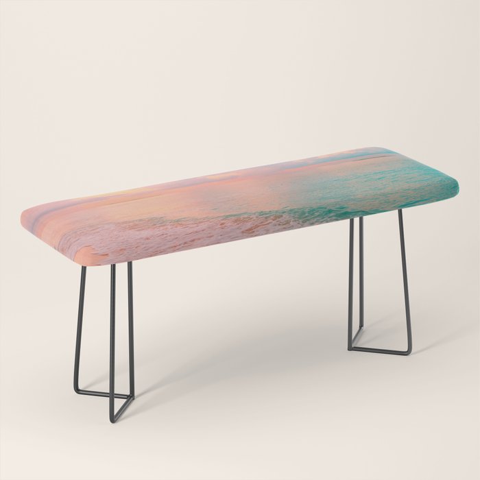 Beautiful: Aqua, Turquoise, Pink, Sunset Relaxing, Peaceful, Coastal Seashore Bench Gallery Image 1
