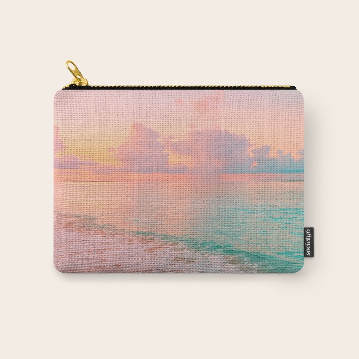 Beautiful: Aqua, Turquoise, Pink, Sunset Relaxing, Peaceful, Coastal Seashore Carry All Pouch Gallery Image 1
