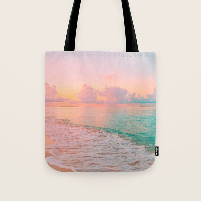 Beautiful: Aqua, Turquoise, Pink, Sunset Relaxing, Peaceful, Coastal Seashore Tote Bag Gallery Image 1