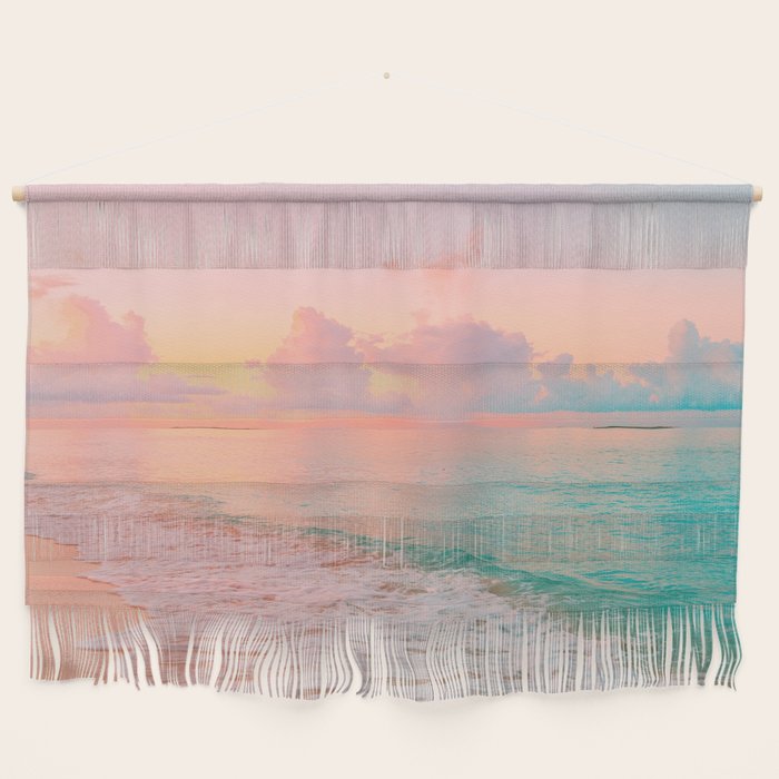 Beautiful: Aqua, Turquoise, Pink, Sunset Relaxing, Peaceful, Coastal Seashore Wall Hanging Gallery Image 1