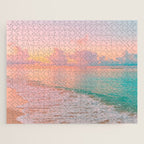 Beautiful: Aqua, Turquoise, Pink, Sunset Relaxing, Peaceful, Coastal Seashore Jigsaw Puzzle Gallery Image 1