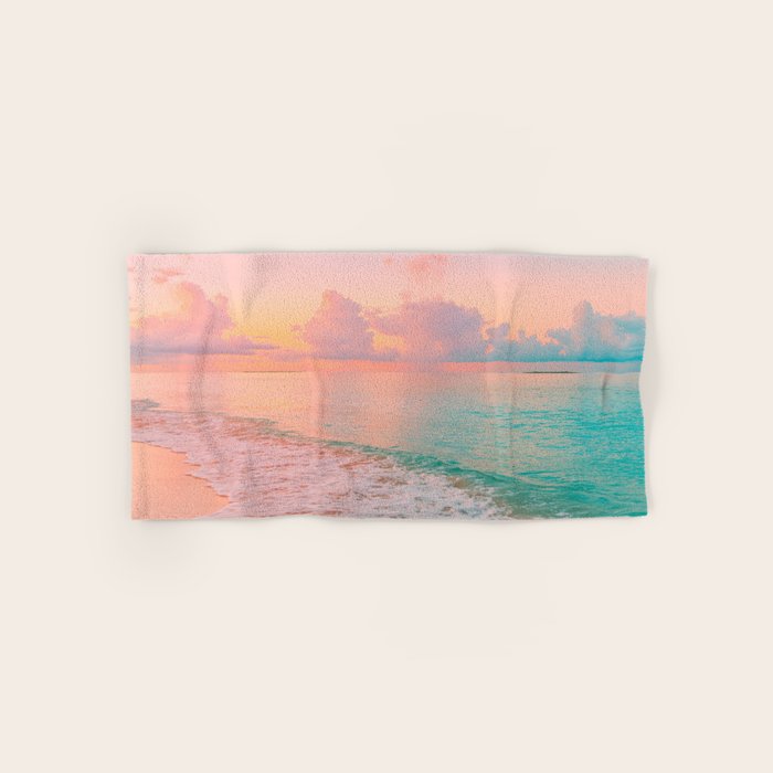 Beautiful: Aqua, Turquoise, Pink, Sunset Relaxing, Peaceful, Coastal Seashore Bath Towel Gallery Image 1