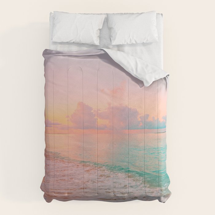 Beautiful: Aqua, Turquoise, Pink, Sunset Relaxing, Peaceful, Coastal Seashore Comforter Gallery Image 6
