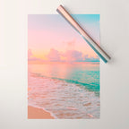 Beautiful: Aqua, Turquoise, Pink, Sunset Relaxing, Peaceful, Coastal Seashore Wrapping Paper Gallery Image 1