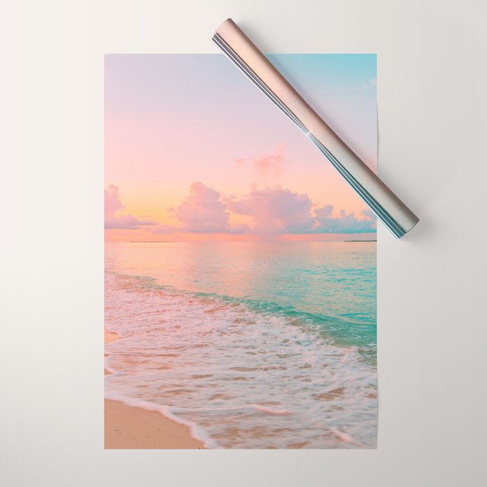 Beautiful: Aqua, Turquoise, Pink, Sunset Relaxing, Peaceful, Coastal Seashore Wrapping Paper Gallery Image 1