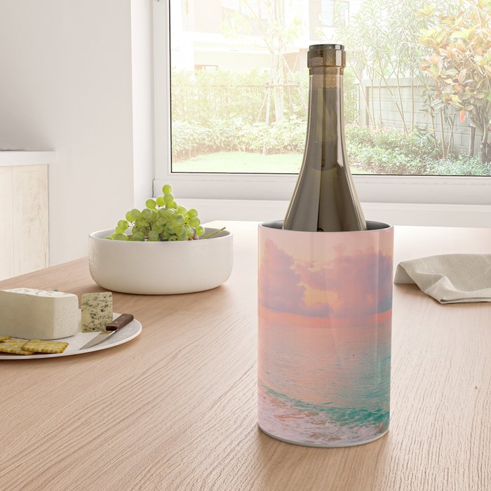 Beautiful: Aqua, Turquoise, Pink, Sunset Relaxing, Peaceful, Coastal Seashore Wine Chiller Gallery Image 4