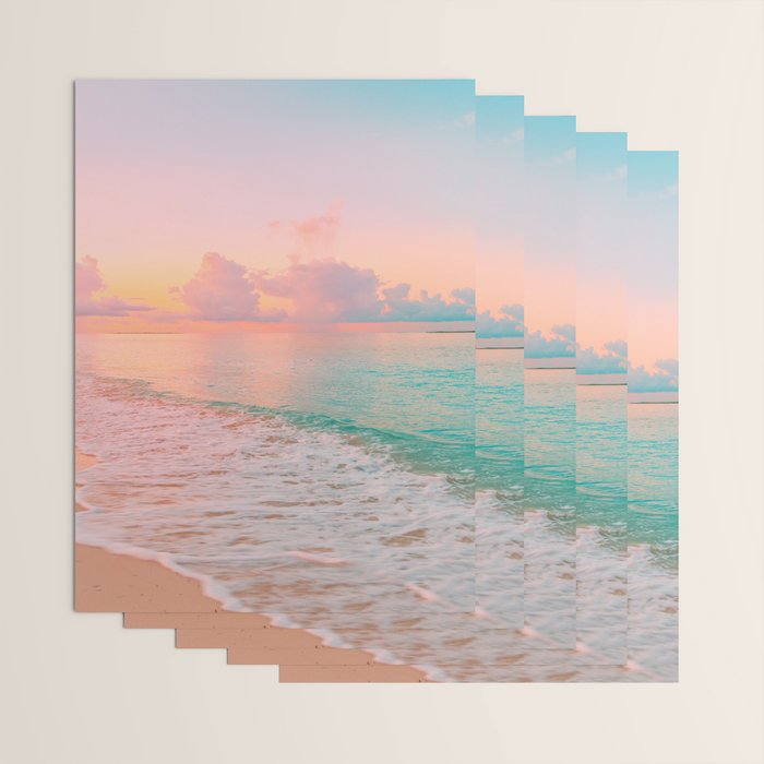 Beautiful: Aqua, Turquoise, Pink, Sunset Relaxing, Peaceful, Coastal Seashore Wrapping Paper Gallery Image 3