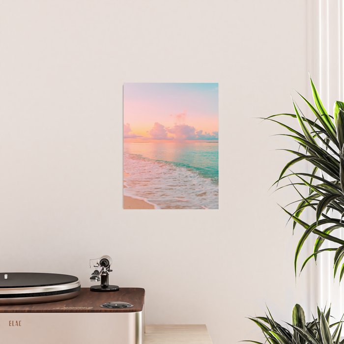 Beautiful: Aqua, Turquoise, Pink, Sunset Relaxing, Peaceful, Coastal Seashore Poster Gallery Image 2