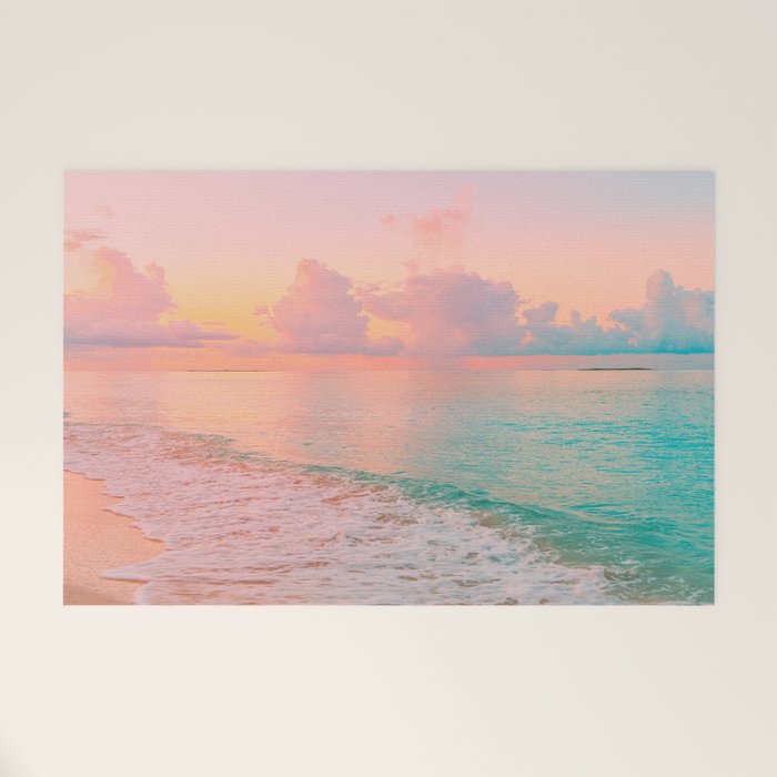Beautiful: Aqua, Turquoise, Pink, Sunset Relaxing, Peaceful, Coastal Seashore Welcome Mat Gallery Image 1