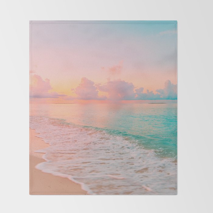 Beautiful: Aqua, Turquoise, Pink, Sunset Relaxing, Peaceful, Coastal Seashore Throw Blanket Gallery Image 2