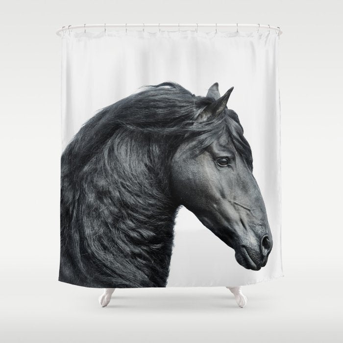Black Beauty - Minimalist Black and White Photography Shower Curtain Gallery Image 1