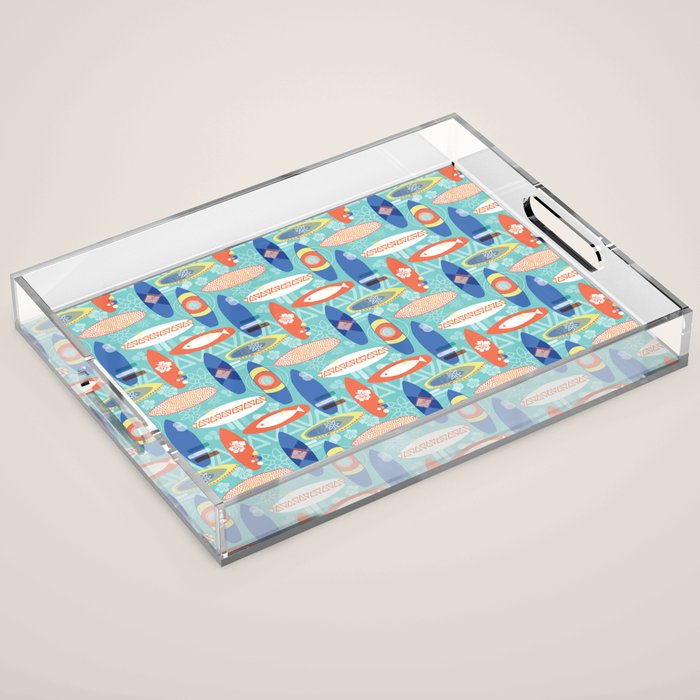 Vintage Surfboards Pattern Acrylic Tray Gallery Image 1