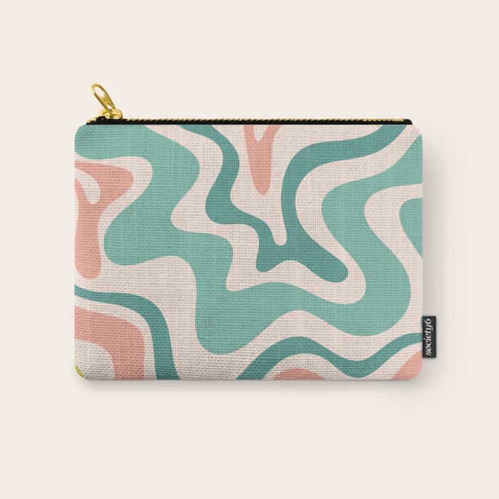 Retro Liquid Swirl Abstract Pattern Teal Blush Pink Mustard 5 Carry All Pouch Gallery Image 1