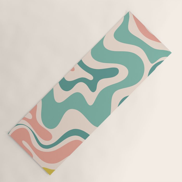 Retro Liquid Swirl Abstract Pattern Teal Blush Pink Mustard 5 Yoga Mat Gallery Image 1