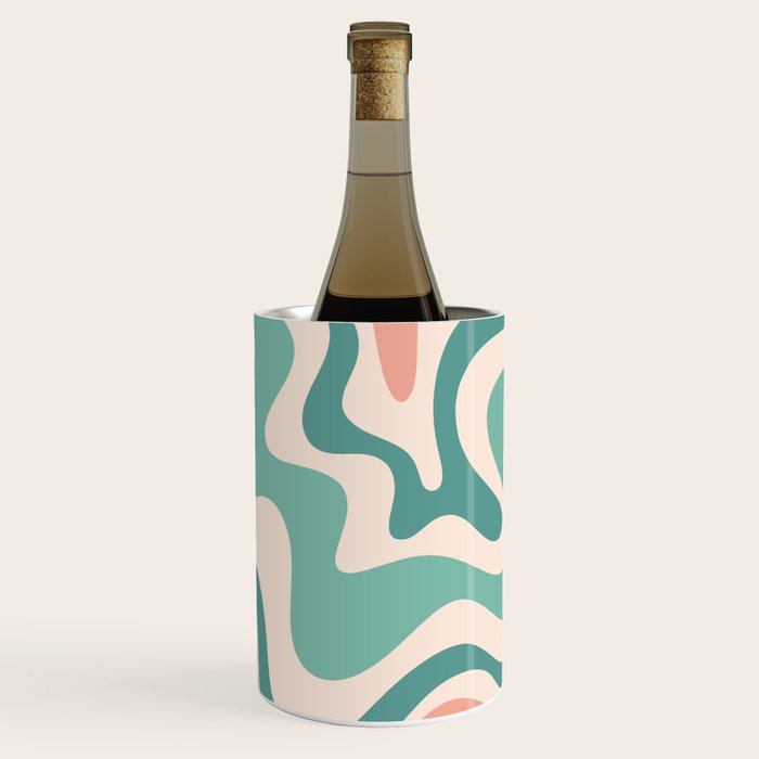 Retro Liquid Swirl Abstract Pattern Teal Blush Pink Mustard 5 Wine Chiller Gallery Image 1