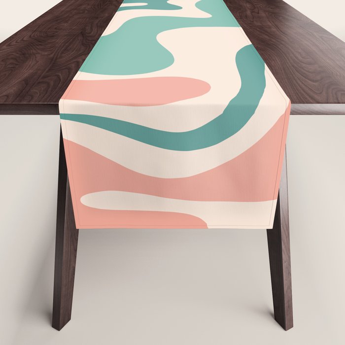 Retro Liquid Swirl Abstract Pattern Teal Blush Pink Mustard 5 Table Runner Gallery Image 1