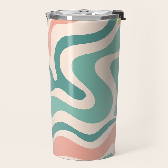 Retro Liquid Swirl Abstract Pattern Teal Blush Pink Mustard 5 Travel Mug Gallery Image 2