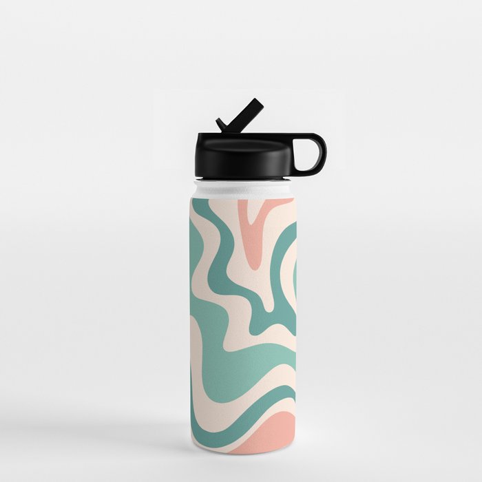 Retro Liquid Swirl Abstract Pattern Teal Blush Pink Mustard 5 Water Bottle Gallery Image 1